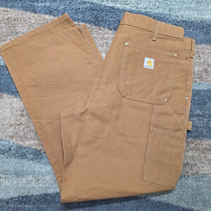 Carhartt B01 Duck Work Pants Brown 38x30 Made in USA Loose Fit Double Knee